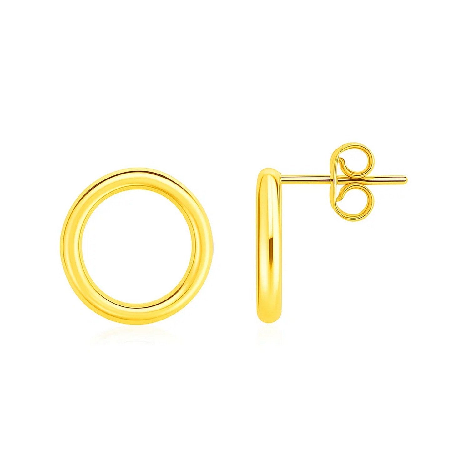 Open Circle Post Earrings in 14k Yellow Gold in a sleek high-contrast midnight luxury editorial style